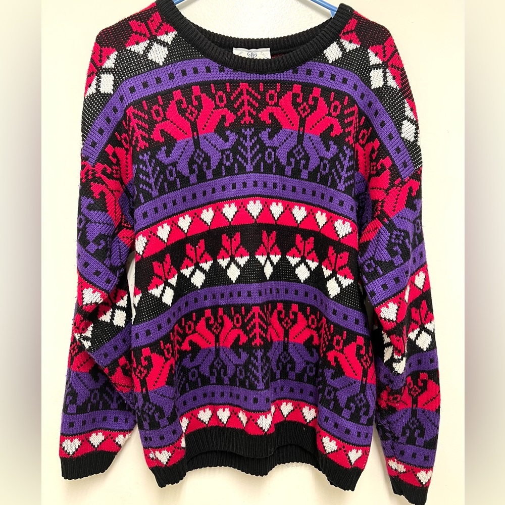Vintage Spring Seasons Purple/Pink Colorful Sweater Size M